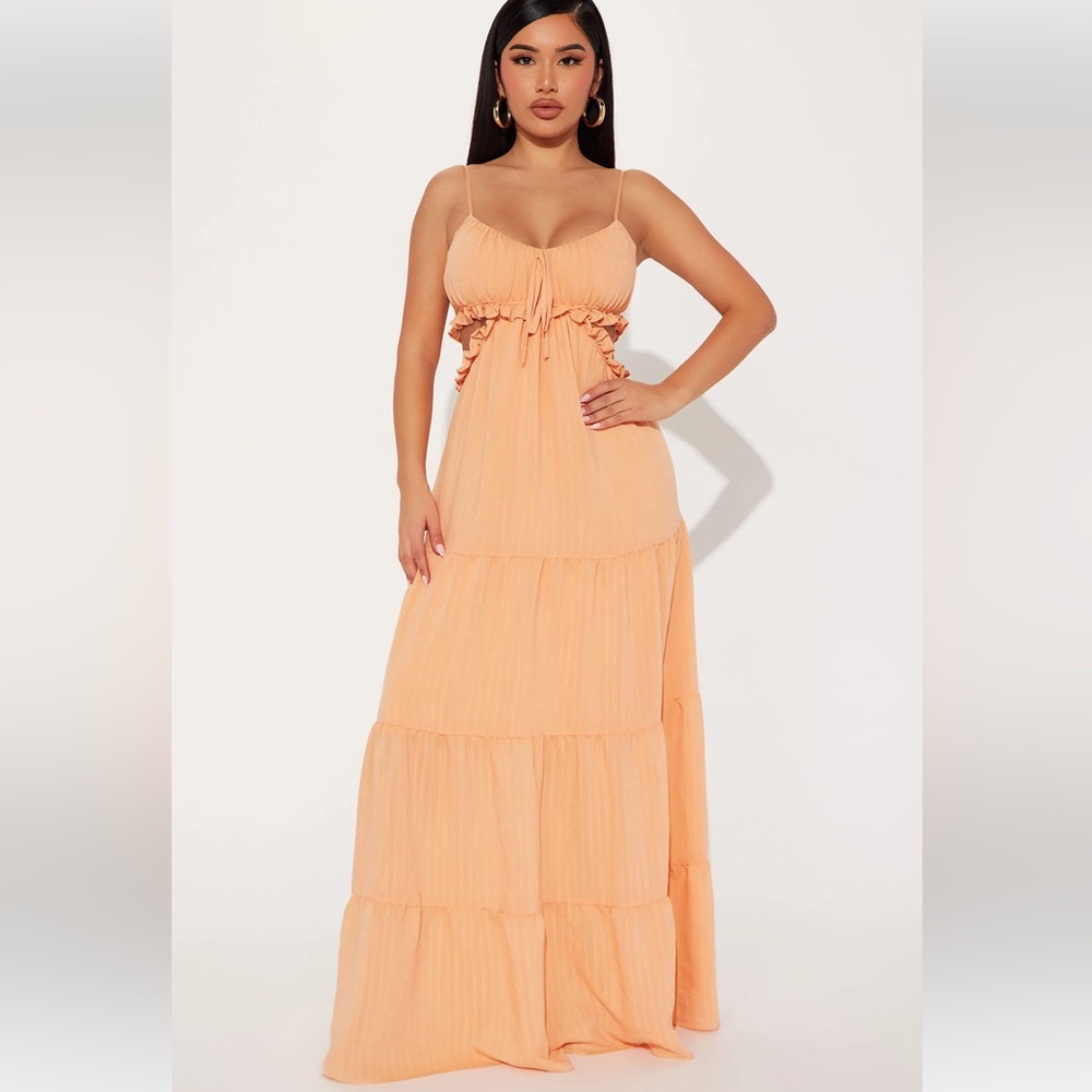 Salmon Ruffle Maxi Dress